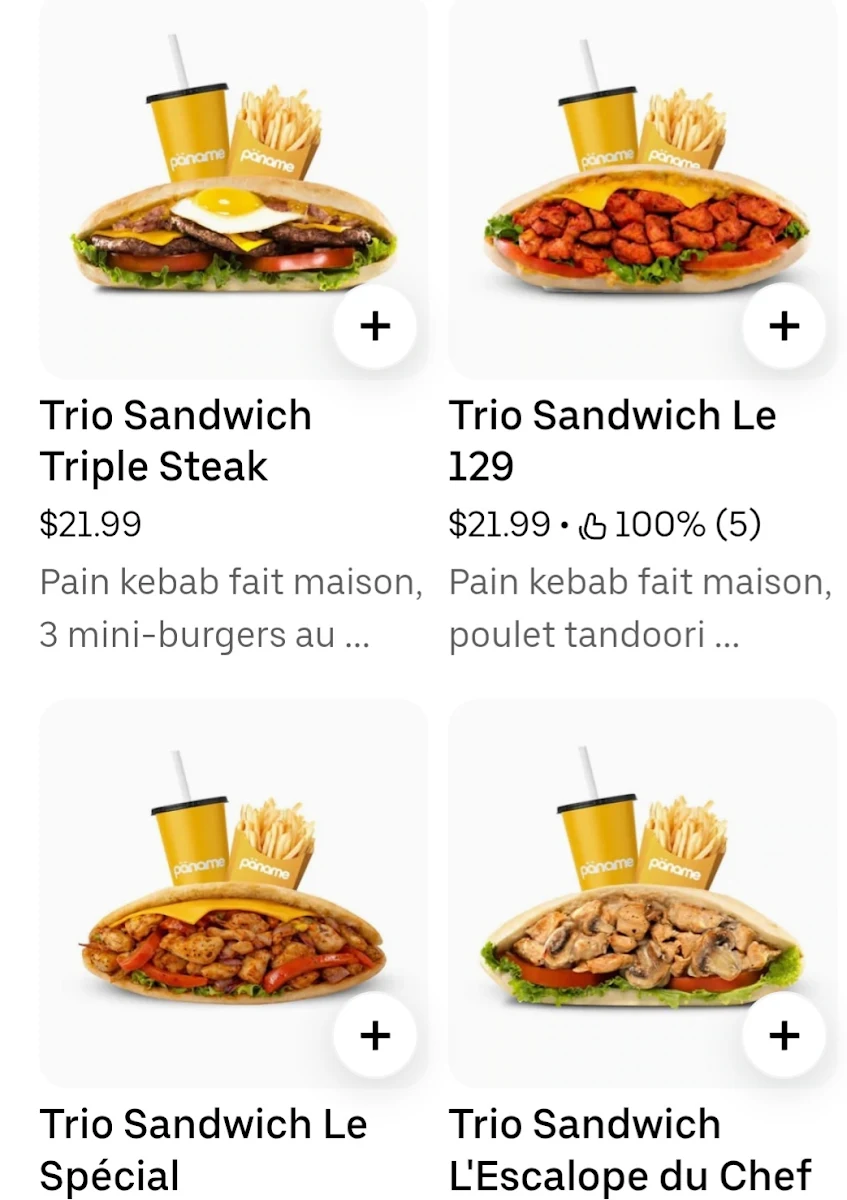 Menu, Le Parisien (Halal)