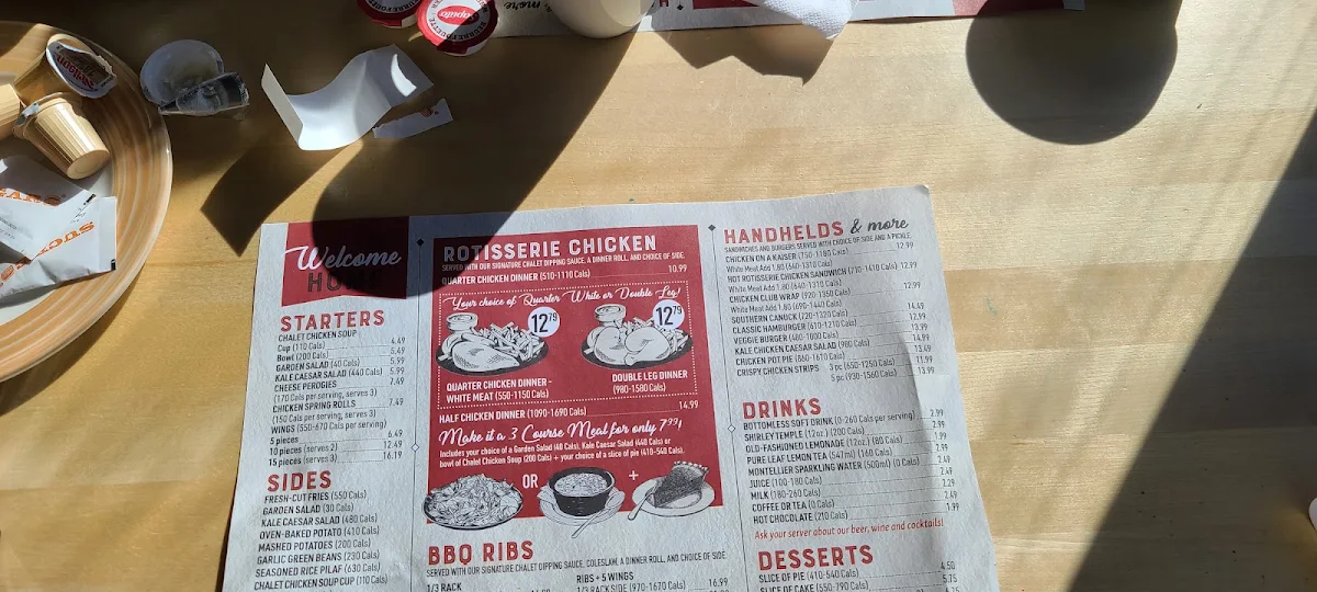 Menu, Swiss Chalet