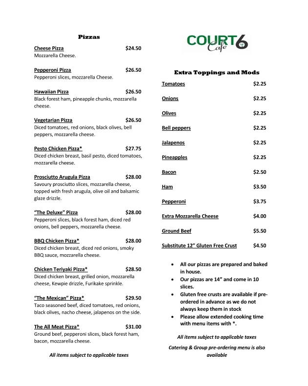Menu, Court6 Cafe