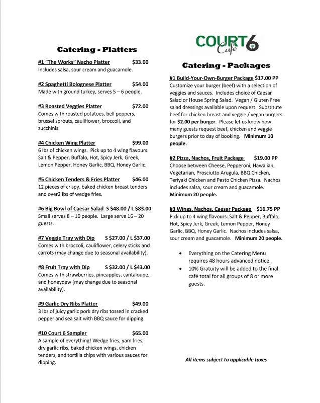 Menu, Court6 Cafe