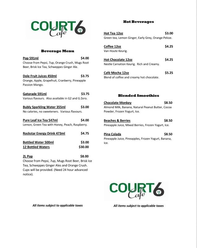 Menu, Court6 Cafe