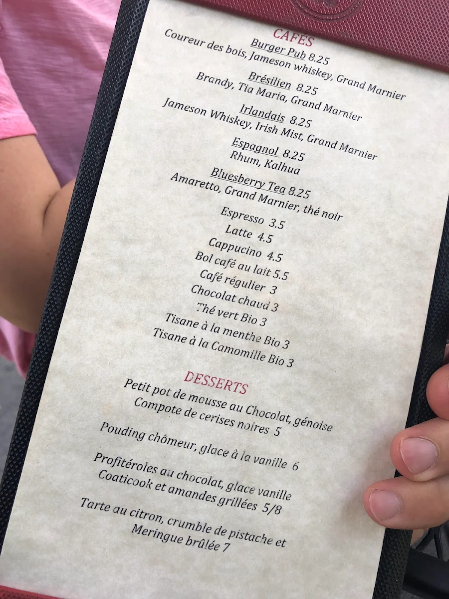 Menu, Burger Pub