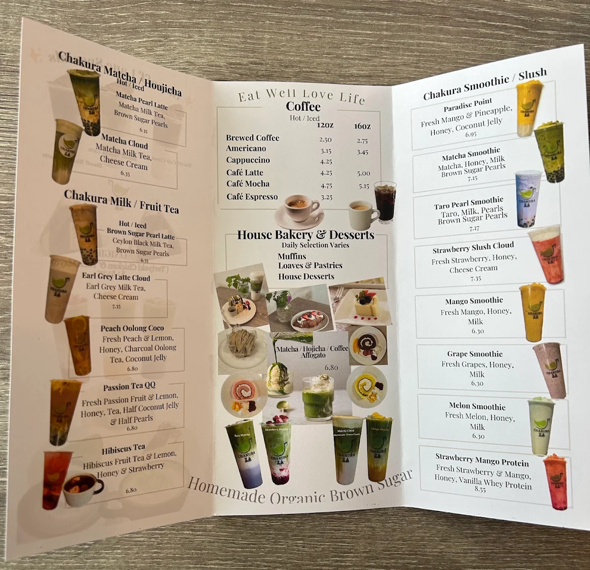 Menu, Chakura Tea Cafe