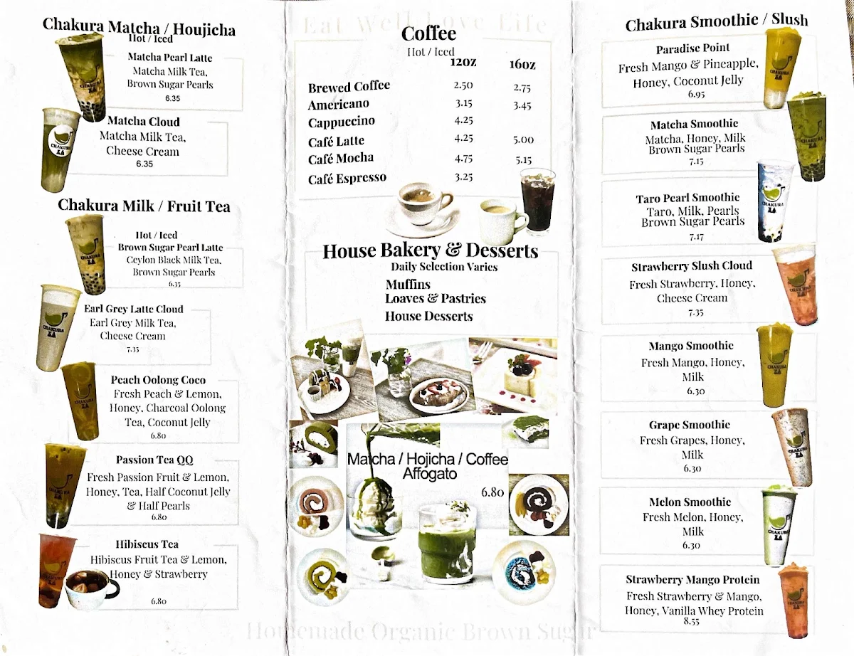 Menu, Chakura Tea Cafe
