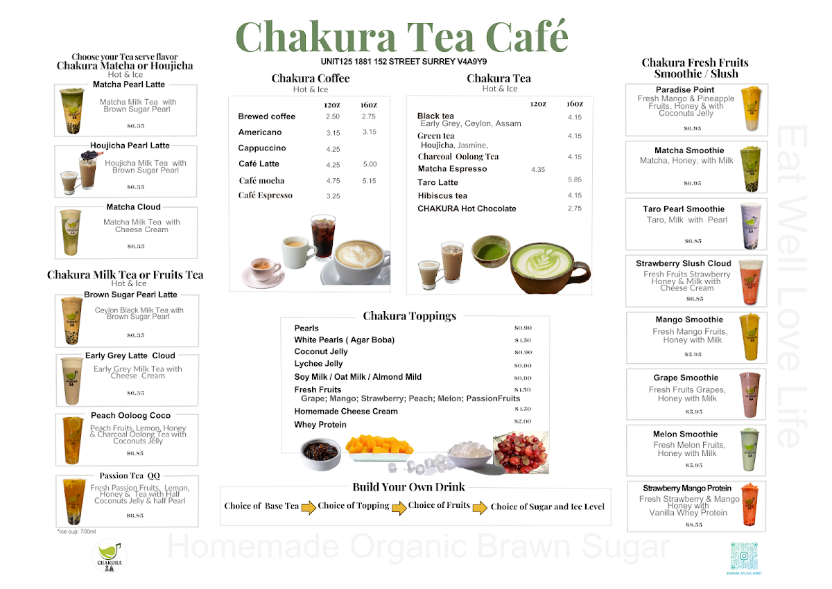 Menu, Chakura Tea Cafe