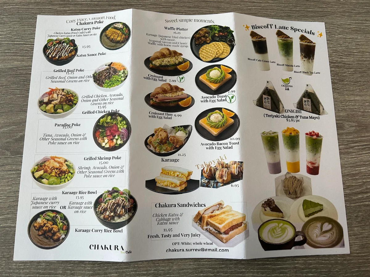 Menu, Chakura Tea Cafe