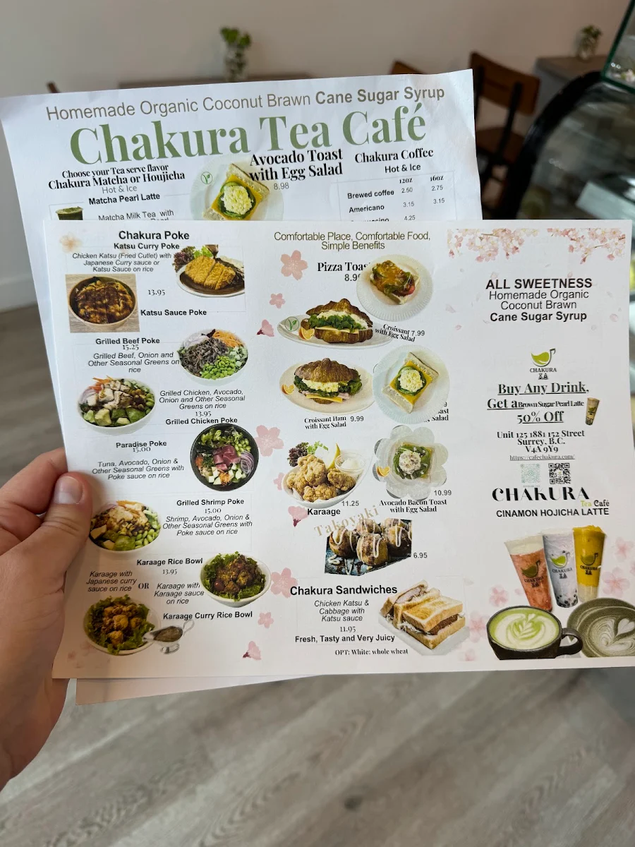 Menu, Chakura Tea Cafe