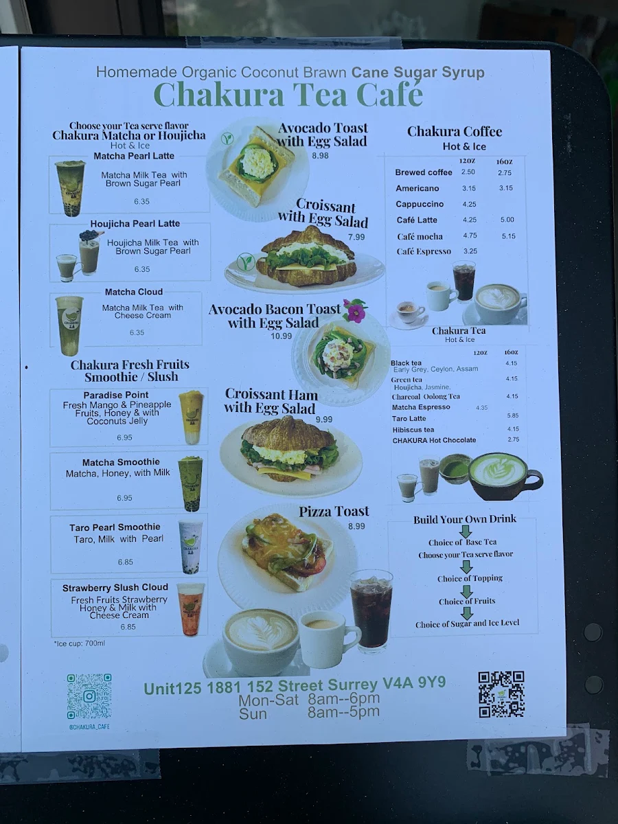 Menu, Chakura Tea Cafe