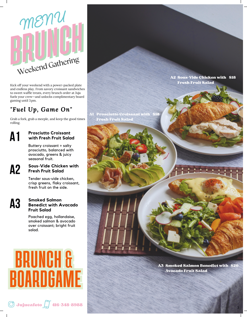 Menu, Juju Cafe & Board Games