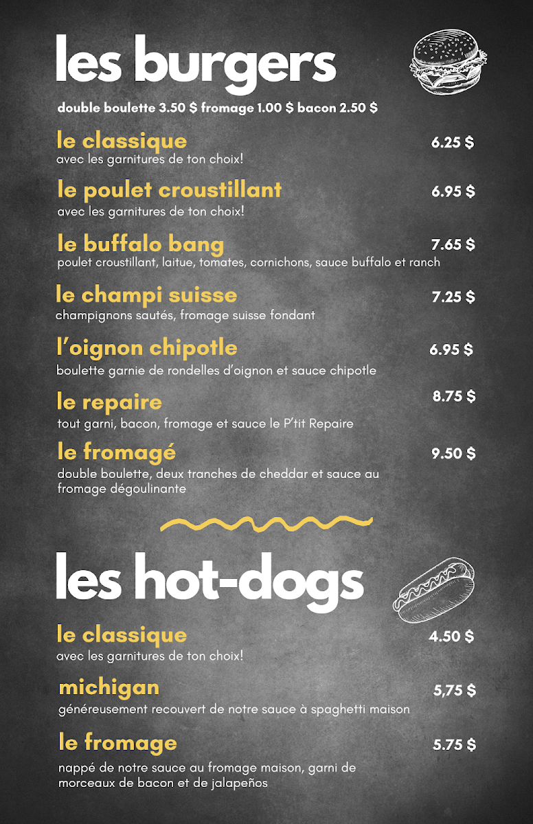 Menu, Le P'tit Repaire