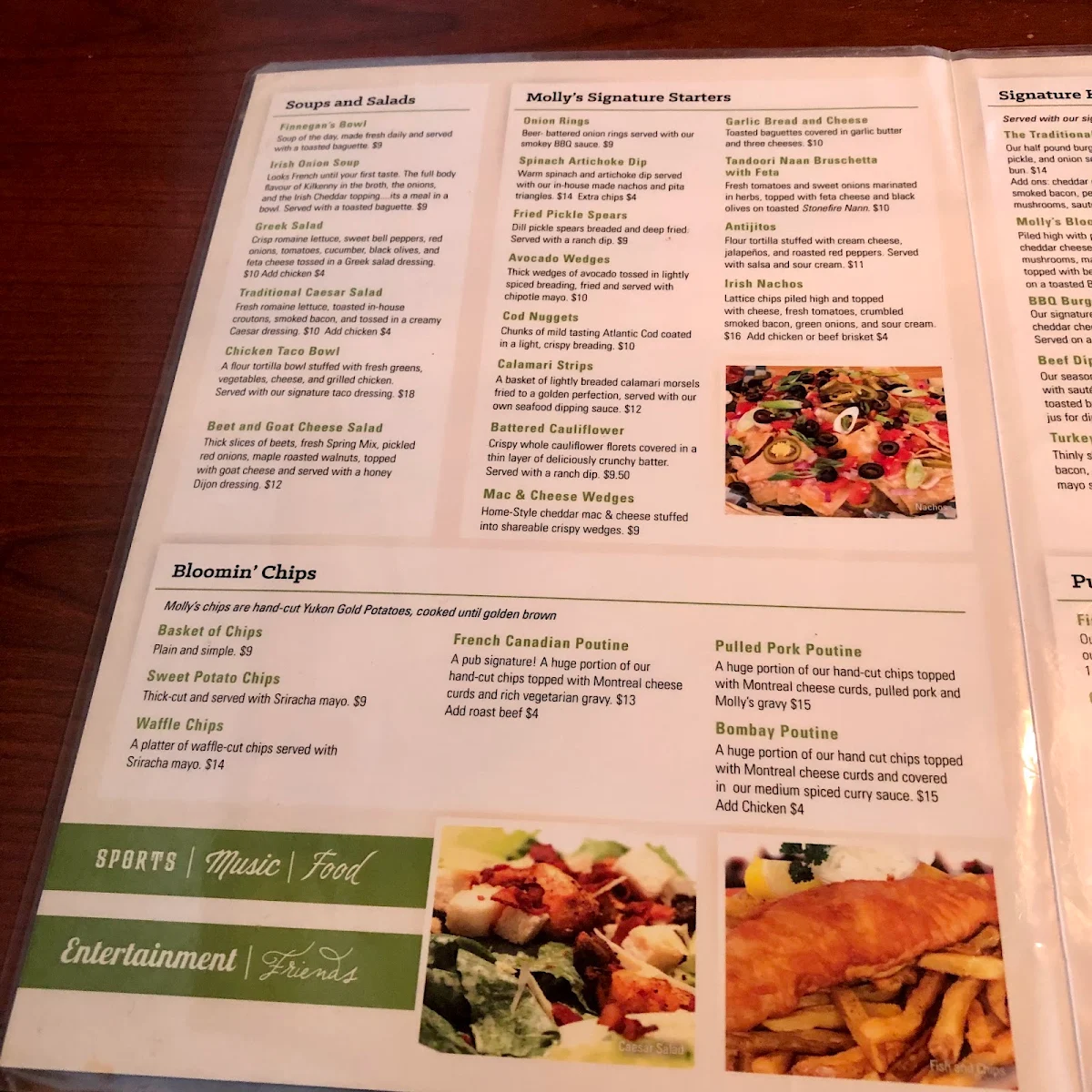 Menu, Molly Bloom's Irish Pub