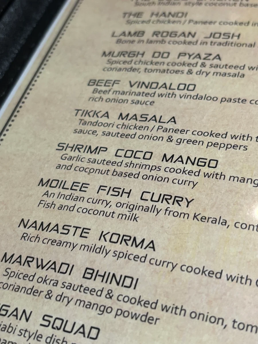 Menu, Namaste Kemptville