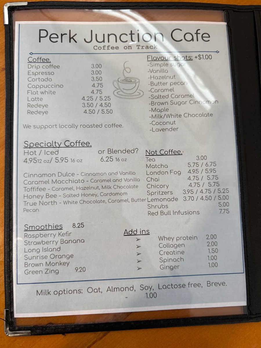 Menu, Perk Junction Cafe