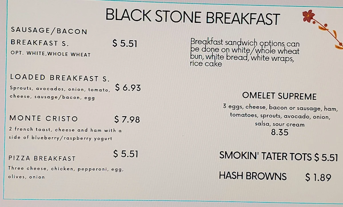 Menu, Perk Junction Cafe