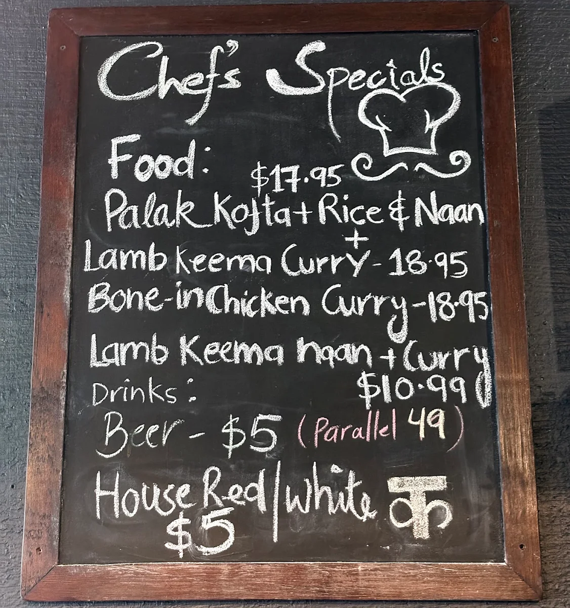 Menu, Kinara Indian Cuisine