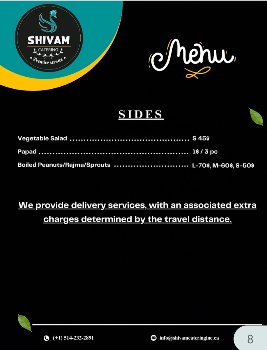 Menu, Shivam Take Away ,Catering and Tiffin Service