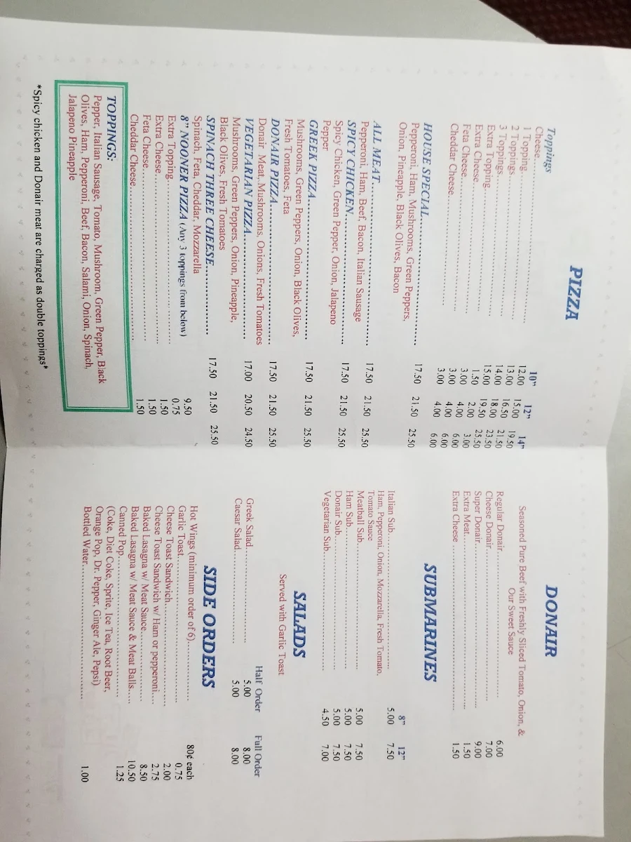 Menu, Campus Pizza