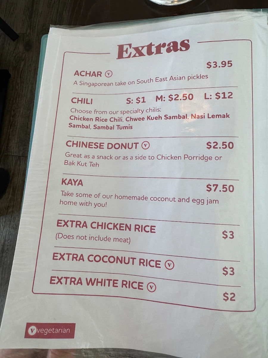 Menu, Shiok Canteen