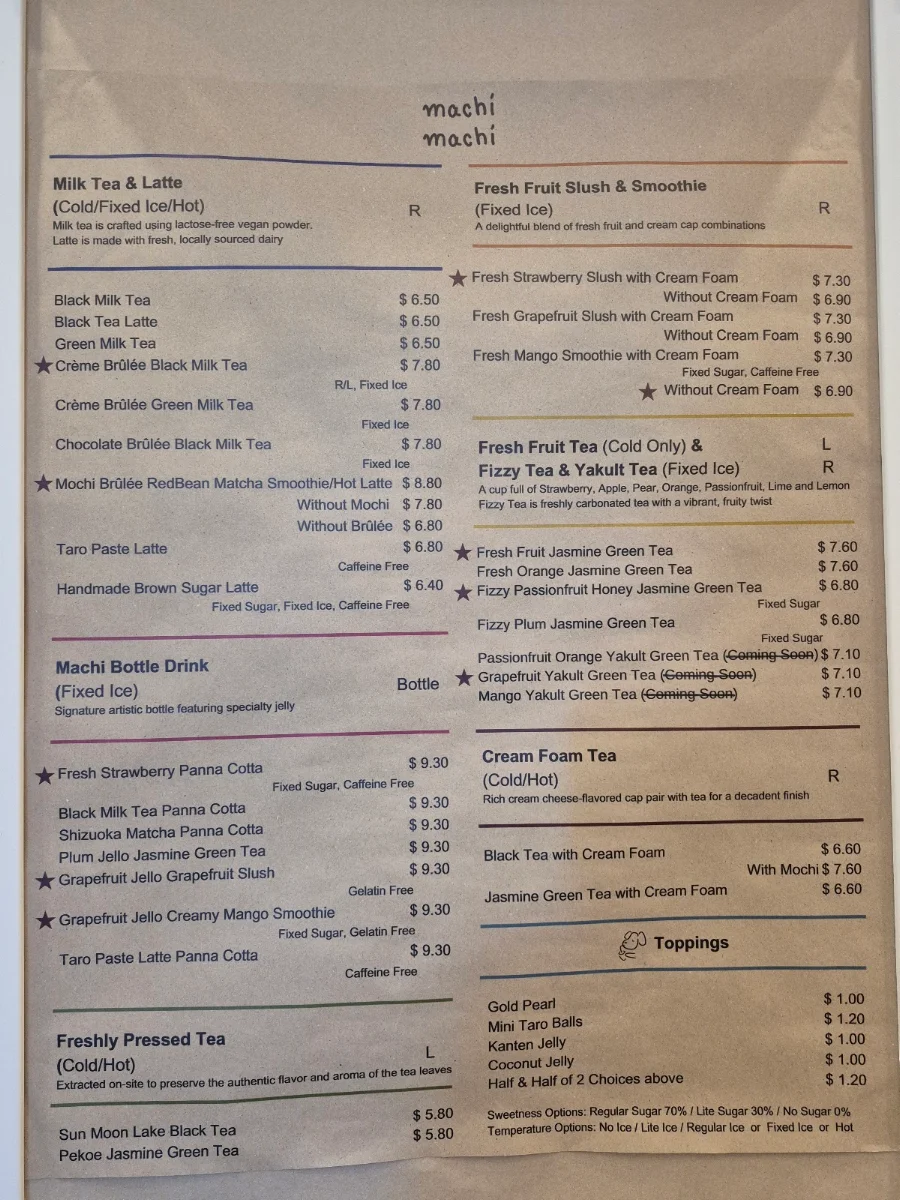 Menu, Machi Machi