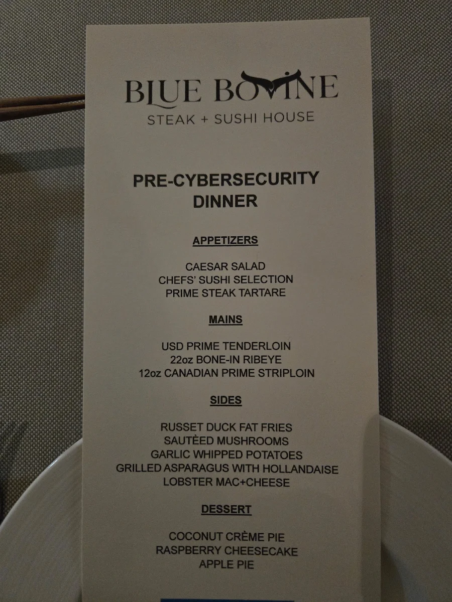Menu, Blue Bovine Steak + Sushi House