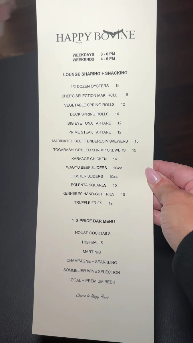 Menu, Blue Bovine Steak + Sushi House