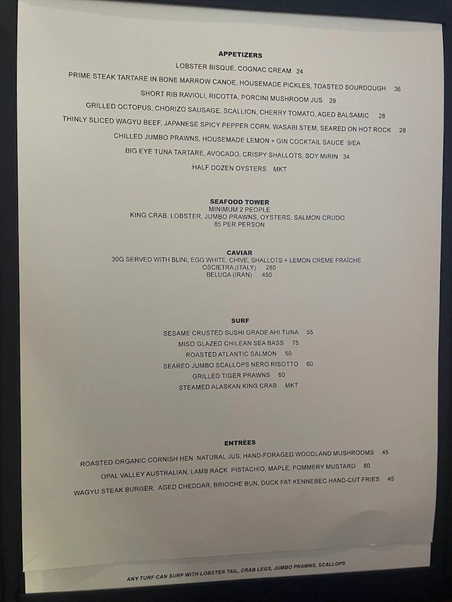 Menu, Blue Bovine Steak + Sushi House