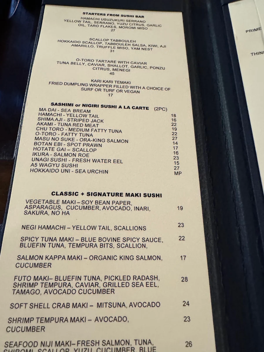 Menu, Blue Bovine Steak + Sushi House