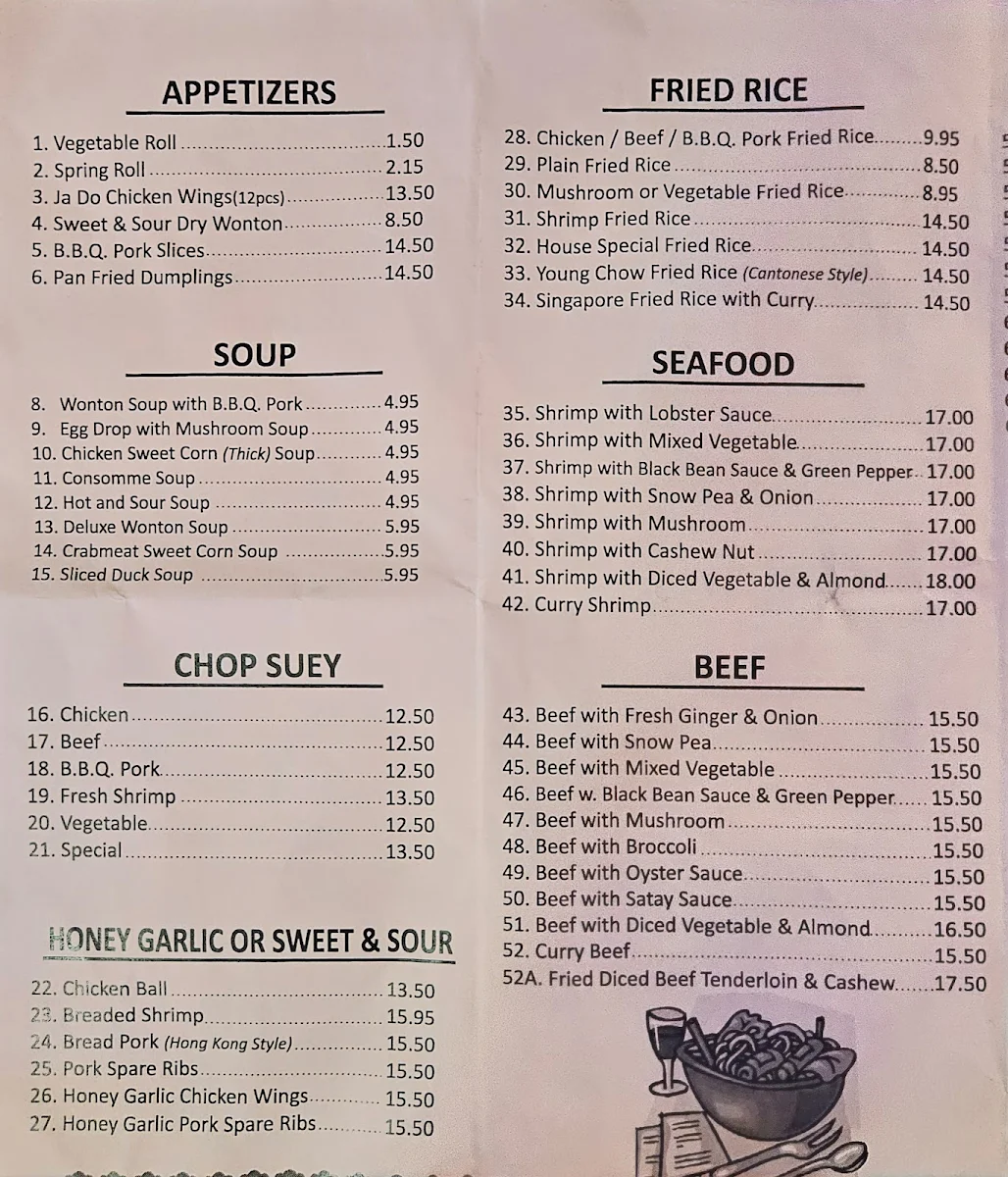 Menu, Crystal Dynasty Restaurant