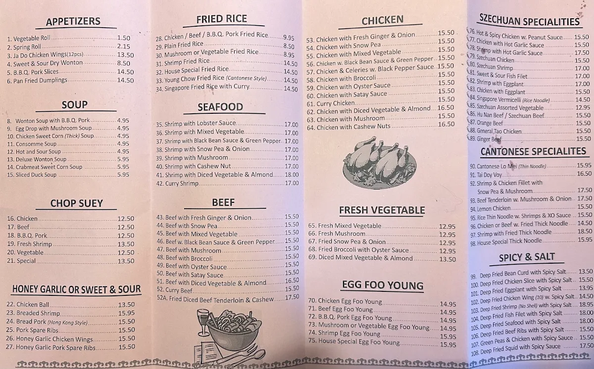 Menu, Crystal Dynasty Restaurant