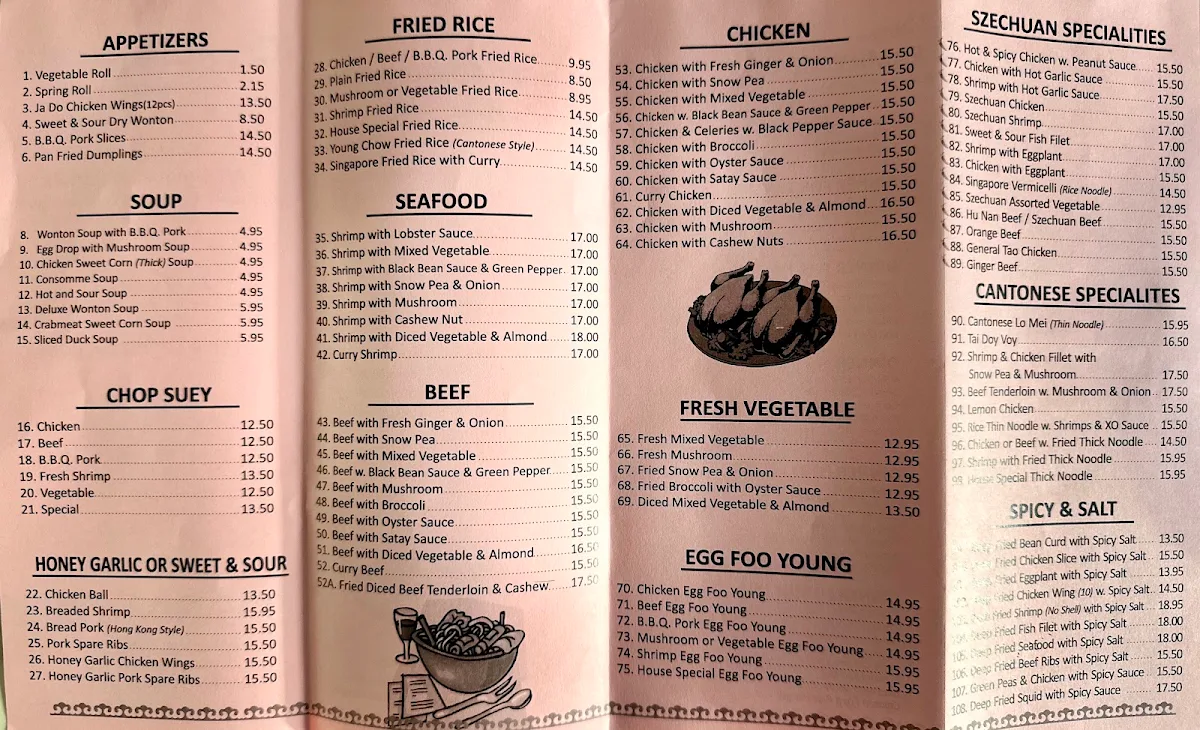 Menu, Crystal Dynasty Restaurant