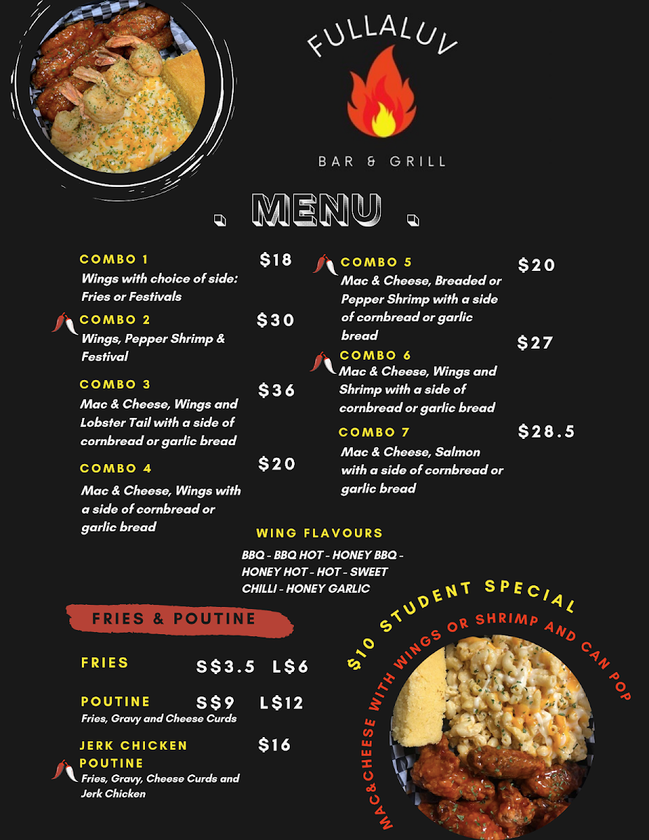 Menu, Fullaluv Bar & Grill