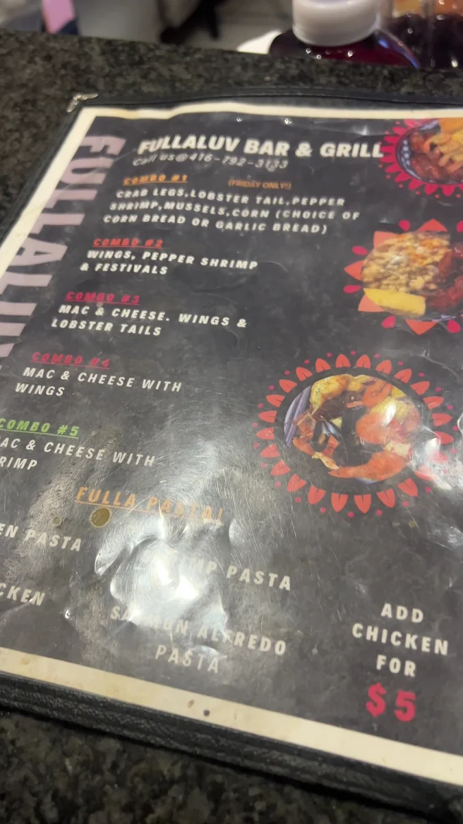 Menu, Fullaluv Bar & Grill