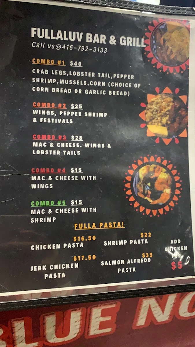 Menu, Fullaluv Bar & Grill