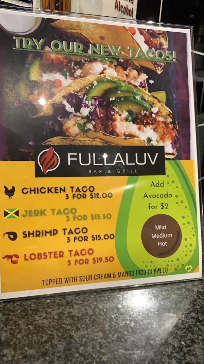 Menu, Fullaluv Bar & Grill