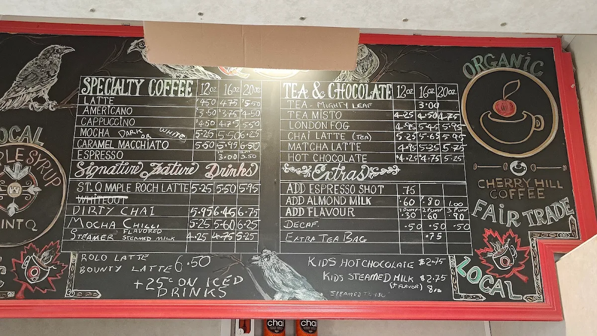 Menu, Q Brew Espresso Bar and Local Artisans Gift Shop