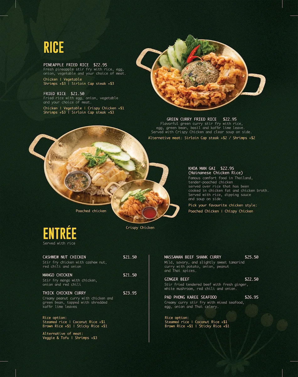 Menu, Thai House Cuisine
