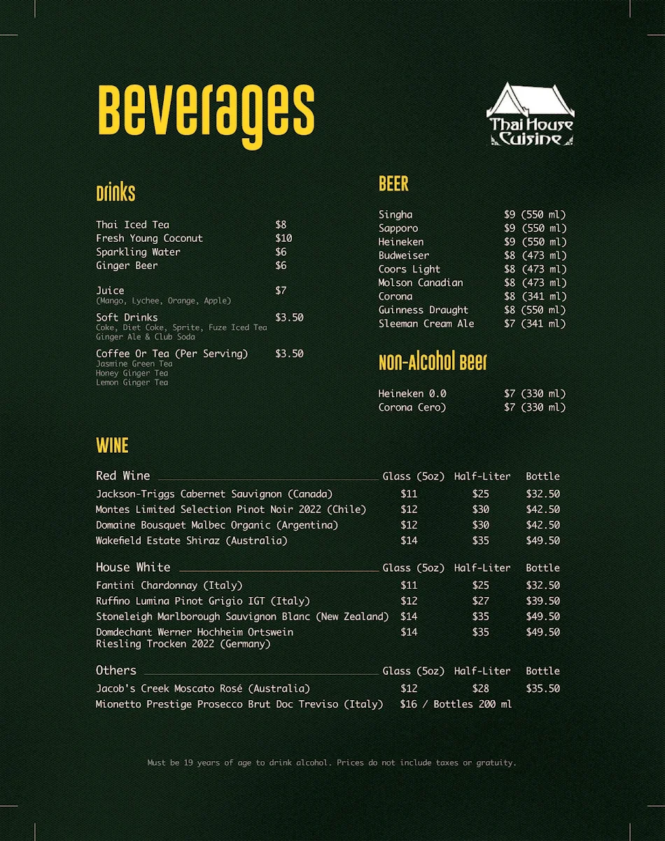 Menu, Thai House Cuisine