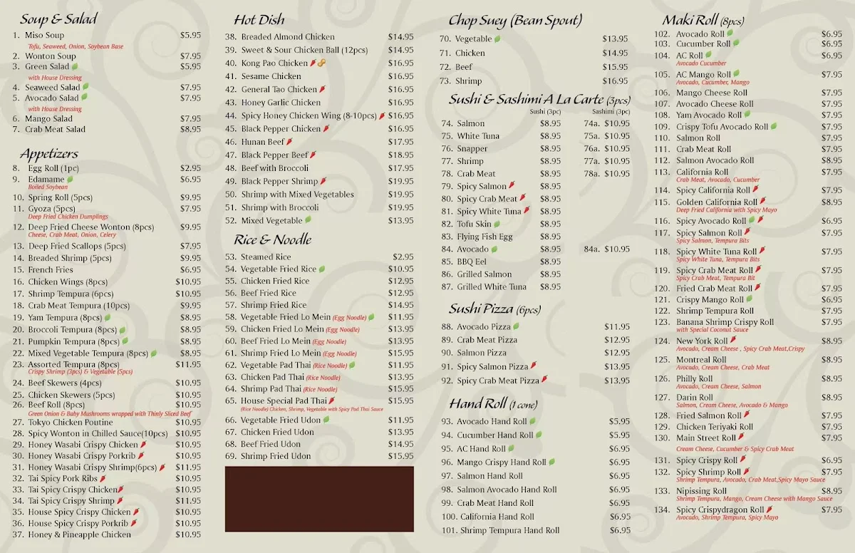 Menu, A.D Sushi