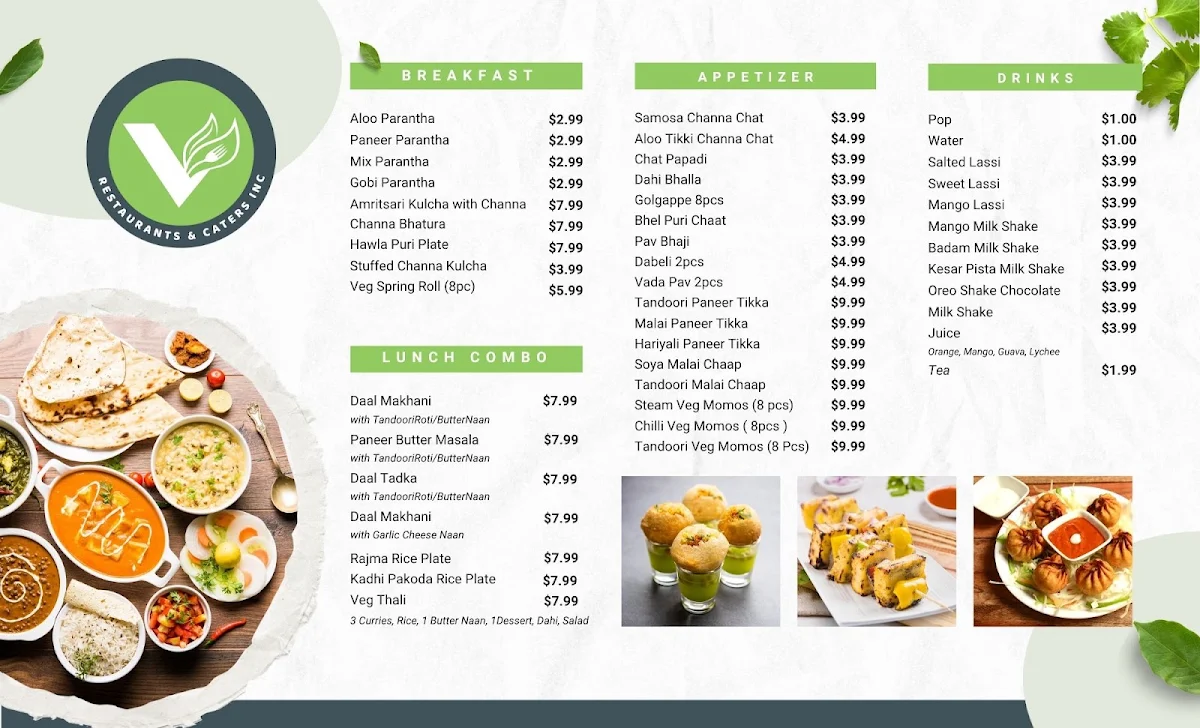 Menu, V Restaurants and Caters Inc.