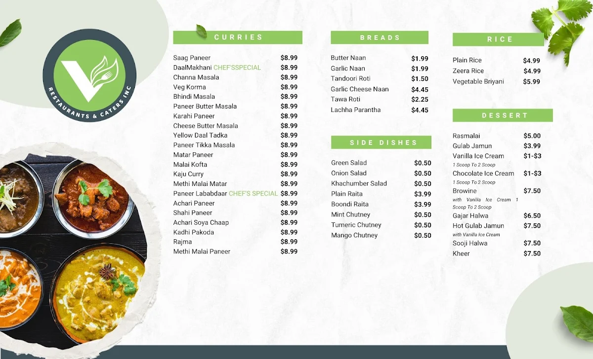 Menu, V Restaurants and Caters Inc.