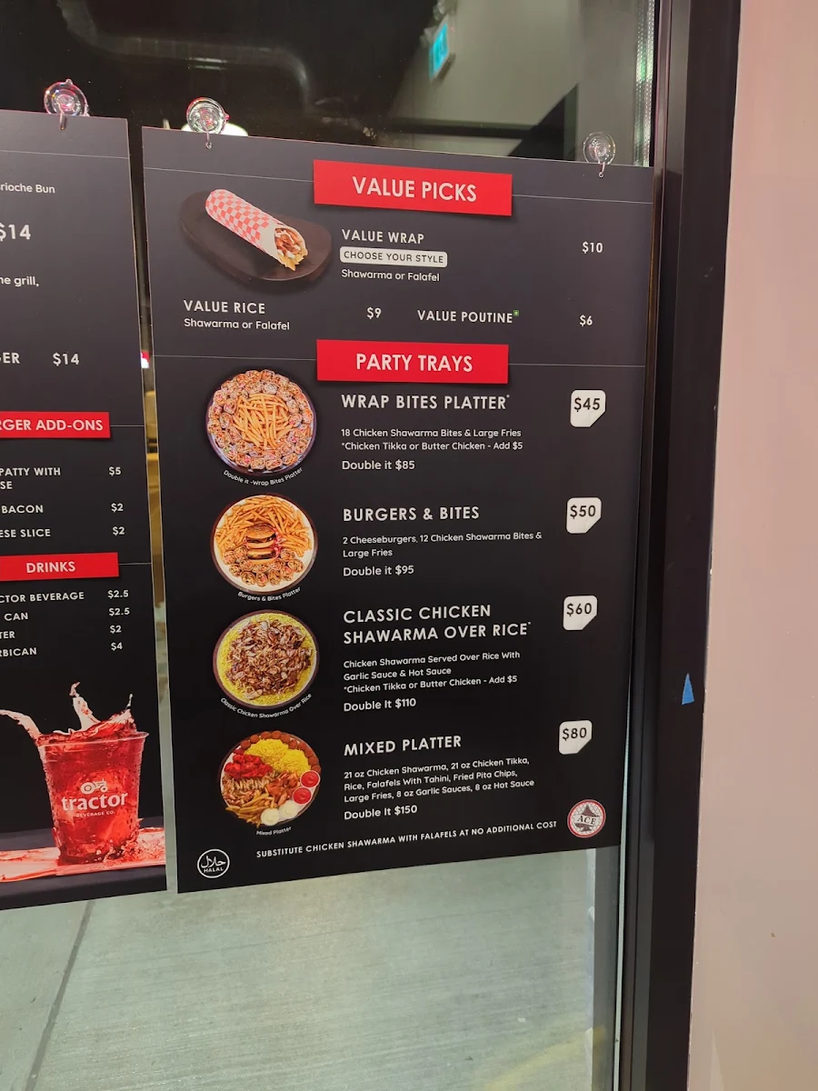 Menu, Ace Shawarma & Burgers
