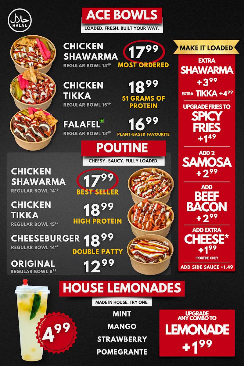 Menu, Ace Shawarma & Burgers