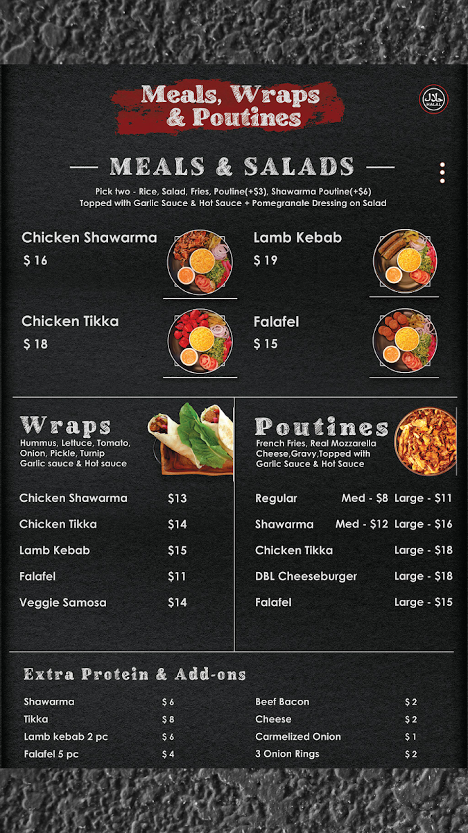 Menu, Ace Shawarma & Burgers