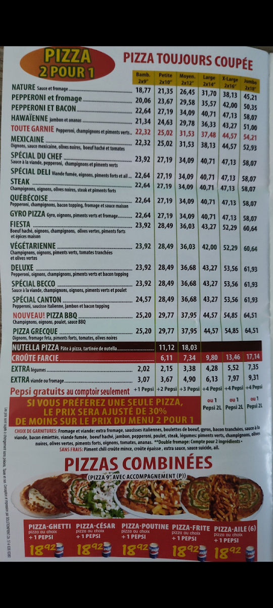 Menu, Becco Pizza Granby