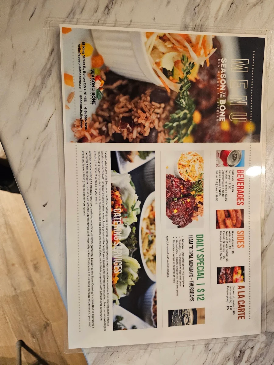 Menu, Season To The Bone Restaurant and Catering Inc