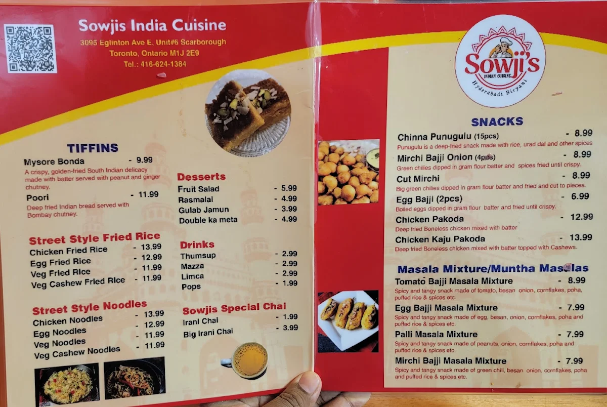 Menu, Sowjis Indian Cuisine