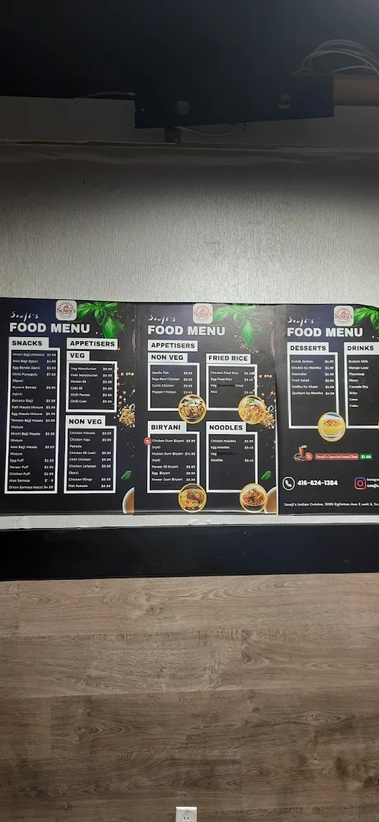 Menu, Sowjis Indian Cuisine