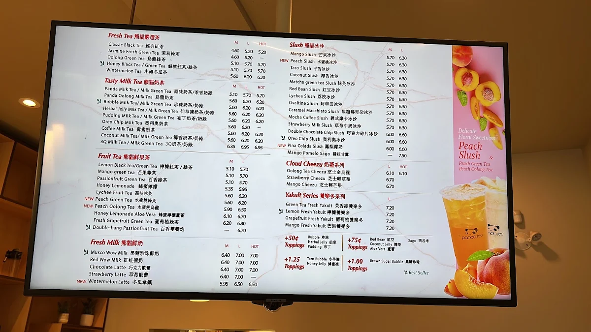 Menu, Panda Tea