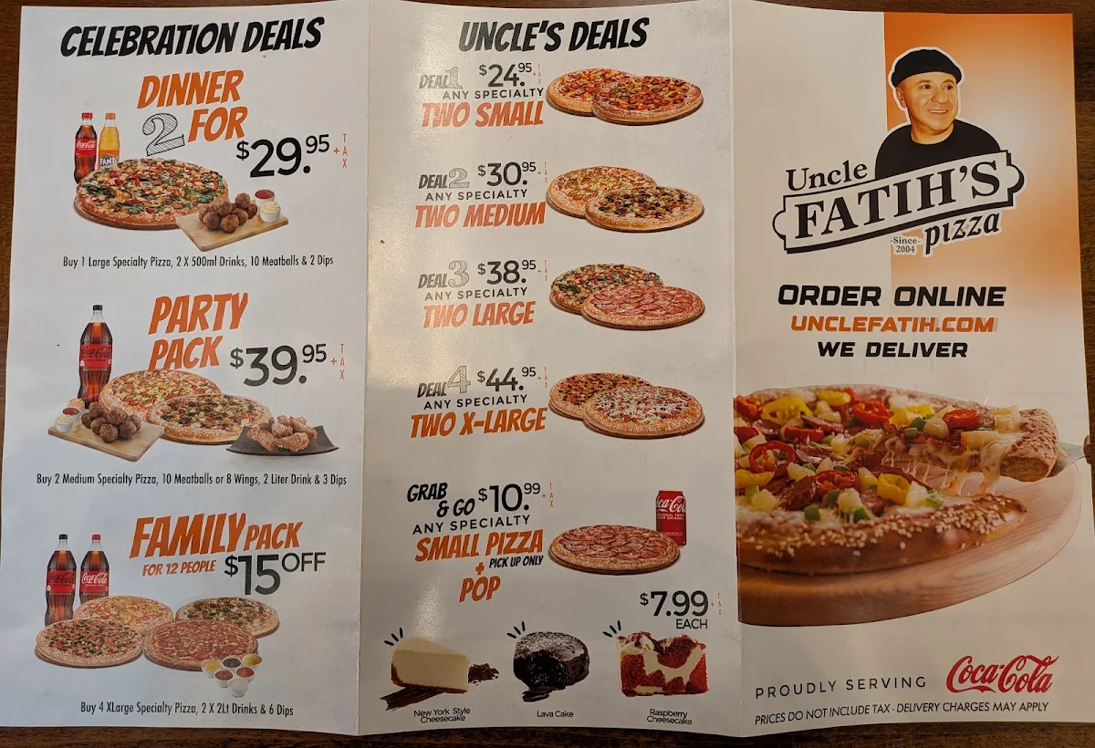Menu, Uncle Fatih's Pizza - RICHMOND