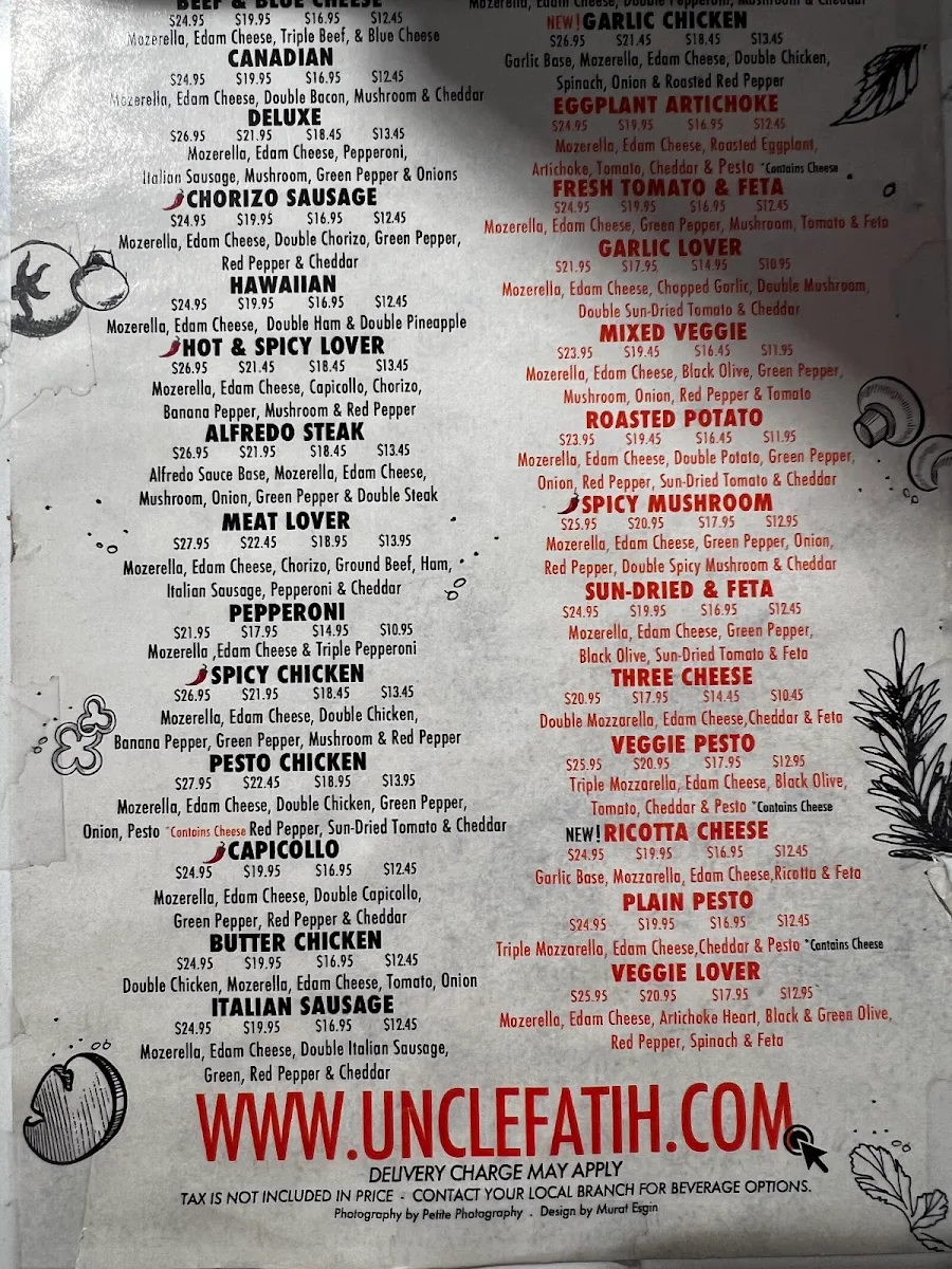 Menu, Uncle Fatih's Pizza - RICHMOND
